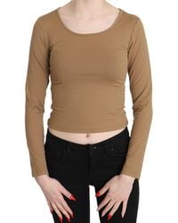 Gianfranco Ferré - Round Neck Ls Slim Crop Top Brown Tsh3428 - Lyst