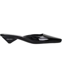 Prada - Black Leather Flat Sandals - Lyst