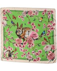 Dolce & Gabbana - Green Floral Print Silk Square Foulard Scarf - Lyst