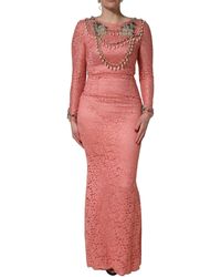 Dolce & Gabbana - Pink Embellished Mermaid Lace Gown Dress - Lyst