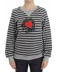 Exte - Gray Striped Cotton Crewneck Sweater - Lyst