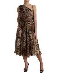 Dolce & Gabbana - Brown Leopard Print Silk Ruffled Midi Dress - Lyst