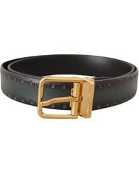 Dolce & Gabbana - Green Perforated Leather Brass Metal Belt - Lyst