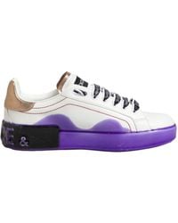 Dolce & Gabbana - White Purple Leather Low Top Sneaker Shoes - Lyst