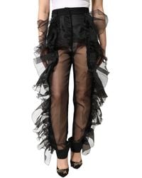 Dolce & Gabbana - Black High Waist Tulle Wool Trouser Pants - Lyst
