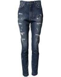 Dolce & Gabbana - Blue Distressed Washed Logo Grace Denim Jeans - Lyst