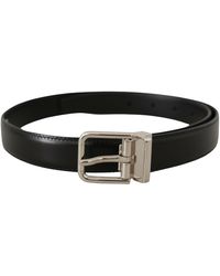 Dolce & Gabbana - Black Calf Leather Logo Engraved Metal Buckle Belt - Lyst