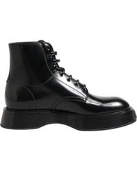 Dolce & Gabbana - Black Leather Logo Ankle Boots Lace Up Shoes - Lyst