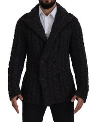 Dolce & Gabbana - Black Wool Knit Double Breasted Coat Jacket - Lyst