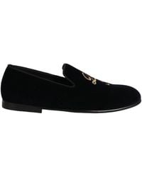 Dolce & Gabbana - Black Suede Dg Logo Slippers Men Loafers Shoes - Lyst