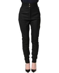 Dolce & Gabbana - Black Wool High Waisted Logo Trouser Pants - Lyst