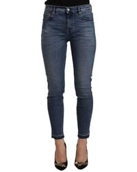 Don The Fuller - Blue Mid Waist Cotton Denim Slim Fit Cropped Jeans - Lyst