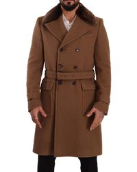 Dolce & Gabbana - Brown Wool Long Double Breasted Overcoat Jacket - Lyst