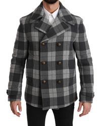 Dolce & Gabbana - Grey Check Wool Cashmere Coat Jacket - Lyst