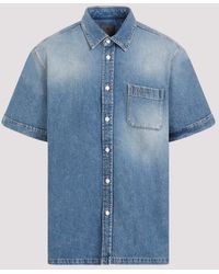 Givenchy - Indigo Blue Cotton Short Sleeve Shirt With Pocket - Lyst
