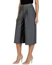 Ichi - Gray Polyester Cropped Pants - Lyst