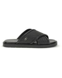 Ferragamo - Black Calf Leather Bos Taurus Flat Sandals - Lyst