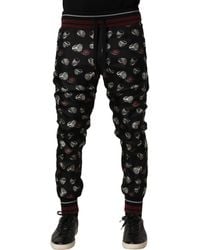 Dolce & Gabbana - Pants Black Ring Print Silk Jogging Trousers - Lyst