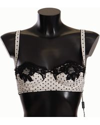 Dolce & Gabbana - White Black Polka Dot Satin Lace Balconette Bra Silk - Lyst