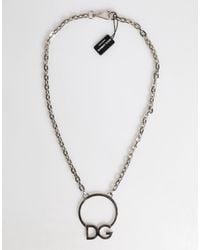 Dolce & Gabbana - Tone Brass Chain Dg Logo Pendant Necklace - Lyst