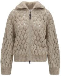 Brunello Cucinelli - Beige Mohair Cardigan - Lyst
