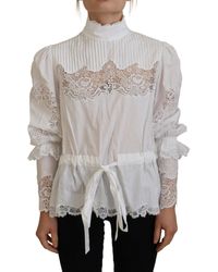 Dolce & Gabbana - Elegant Lace Trim Cotton Blouse - Lyst