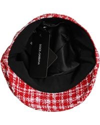 Dolce & Gabbana - Red White Tweed Textured Baker Boy Capello Hat - Lyst