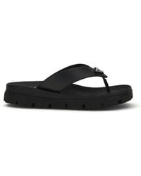 Prada - Brown Calf Leather Bos Taurus Flat Sandals - Lyst