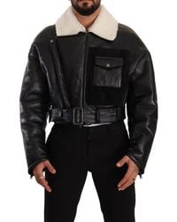 Dolce & Gabbana - Leather Shearling Biker Coat Jacket Lamb Leather - Lyst