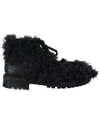 Dolce & Gabbana - Leather Combat Shearling Boots Shoes - Lyst