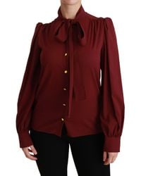Dolce & Gabbana - Dolce Gabbana Maroon Long Sleeve Shirt Blouse Silk Top - Lyst