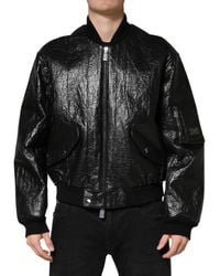 Dolce & Gabbana - Black Cellulose Leather Fullzip Biker Jacket - Lyst
