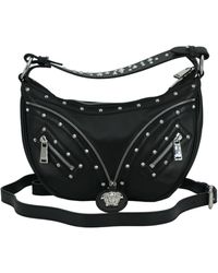 Versace - Black Calf Leather Small Hobo Shoulder Bag - Lyst