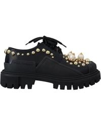Dolce & Gabbana - Timeless Leather Derby Flats With Glam Accents - Lyst