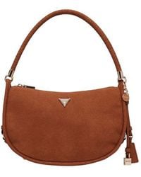 Guess - Brown Suede Leather Handbag - Lyst