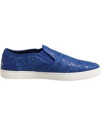 Dolce & Gabbana - Blue Leather Lace Slip On Sneaker Shoes - Lyst