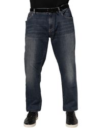 Dolce & Gabbana - Blue Cotton Logo Plaque Slim Denim Jeans - Lyst