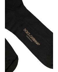Dolce & Gabbana - Black Cotton Ribbed Logo Over The Calf Socks - Lyst