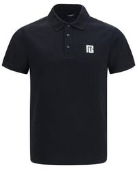 Balmain - Black Cotton Polo Shirt - Lyst