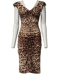 Dolce & Gabbana - Brown Leopard Sleeveless Sheath Midi Dress - Lyst