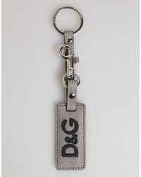 Dolce & Gabbana - Gray Leather Logo Metal Ring Keychain Holder Men Keyring - Lyst