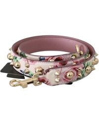 Dolce & Gabbana - Pink Floral Leather Stud Accessory Shoulder Strap - Lyst