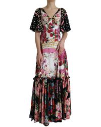 Dolce & Gabbana - Multicolor Floral Print Silk Twill Gown Dress - Lyst