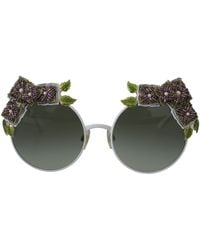 Dolce & Gabbana - Floral Embellished Metal Frame Round Dg2186 Sunglasses - Lyst