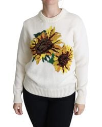 Dolce & Gabbana - White Floral Wool Pullover Sunflower Sweater - Lyst