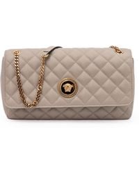 Versace - Taupe Quilted Leather Shoulder Strap Bag - Lyst