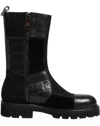 Dolce & Gabbana - Black Patchwork Leather Mid Calf Boot Shoes - Lyst