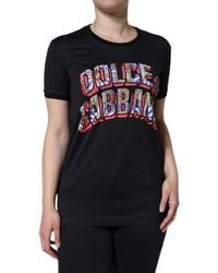 Dolce & Gabbana - Black Cotton Logo Print Round Neck T - Lyst