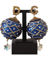 Dolce & Gabbana - Gold Brass Christmas Ball Crystal Clip On Earrings - Lyst