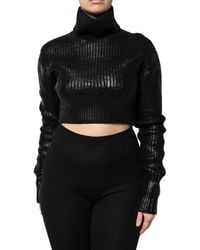 Dolce & Gabbana - Black Wool Long Sleeve Turtleneck Cropped Top - Lyst